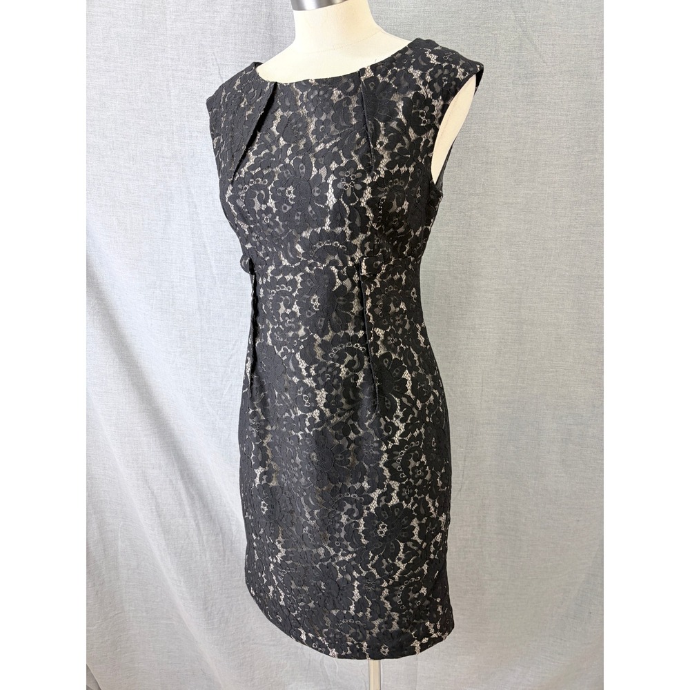 Calvin Klein Black Floral Lace Sheath Dress‎ Boat Neck Sleeveless Size 6